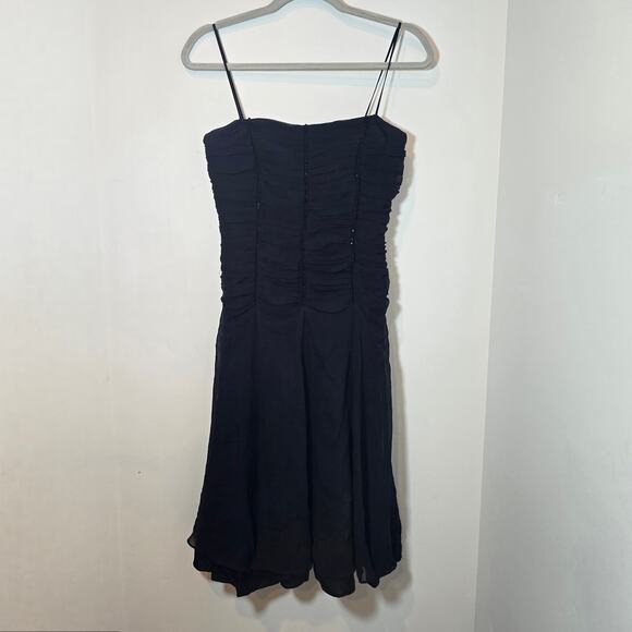 Vintage Y2k Anne Klein 100% Silk Black Cocktail Dress Sz 8 Medium Beaded Ruched - Picture 7 of 9